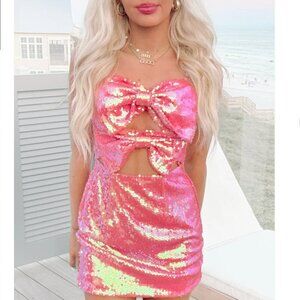 Mable Sequin Bow Cutout Mini Dress Coral Pink Size Small